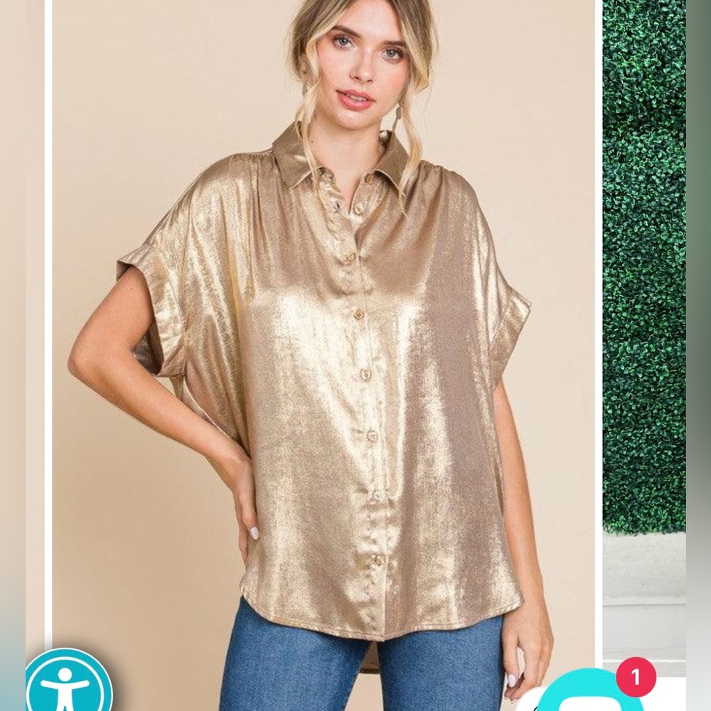 Jodifl Gold Button-Up Blouse Medium NWT